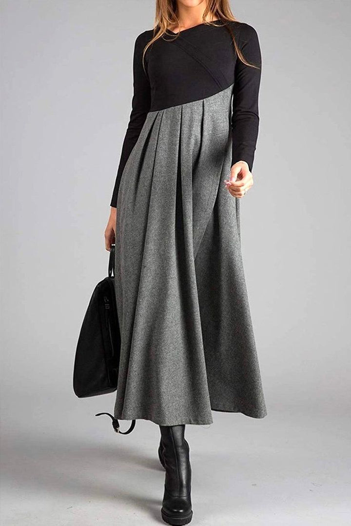 Lucia | Grey Long Sleeve Color Block Maxi Dress