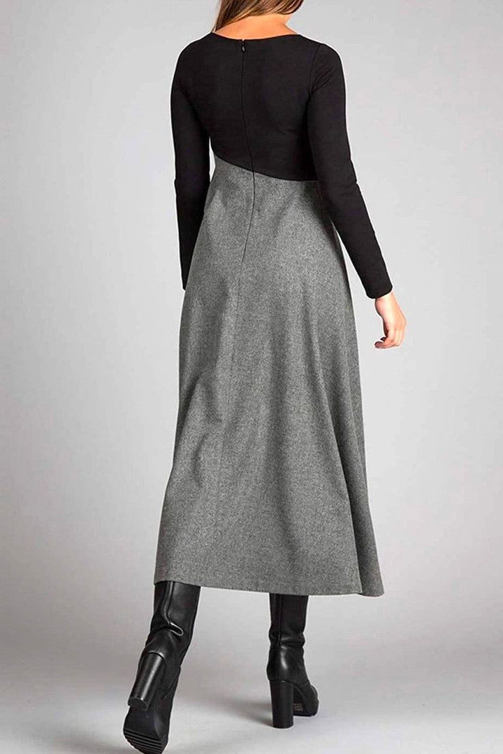 Lucia | Grey Long Sleeve Color Block Maxi Dress