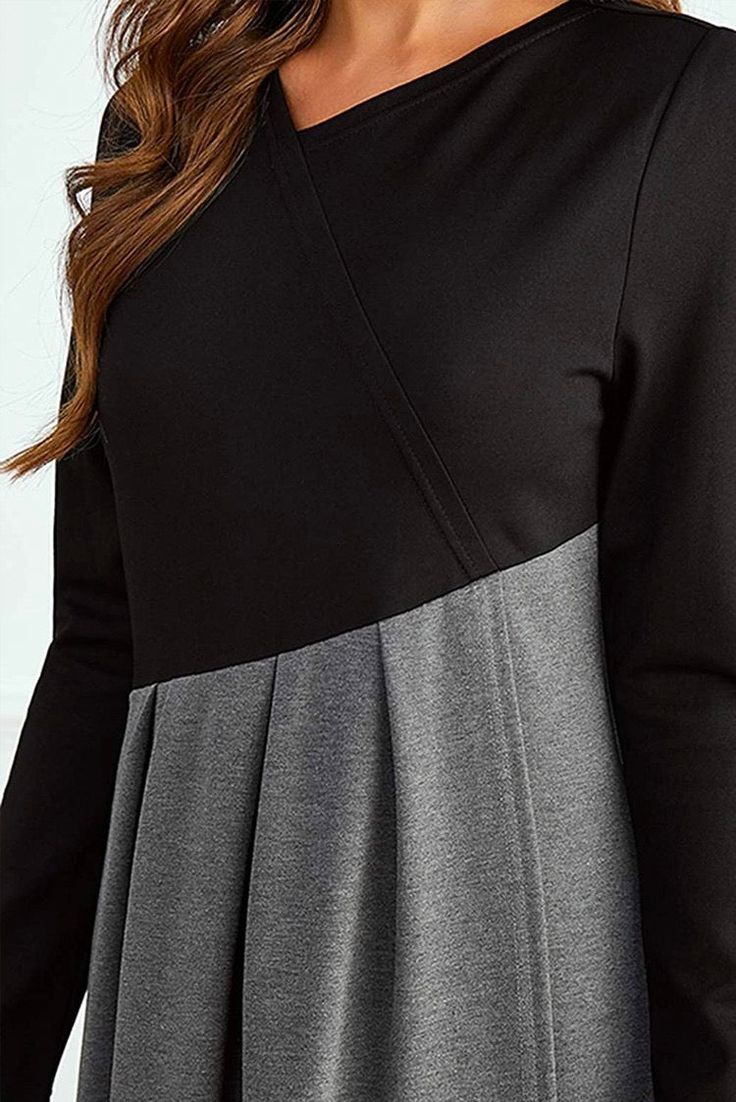 Lucia | Grey Long Sleeve Color Block Maxi Dress