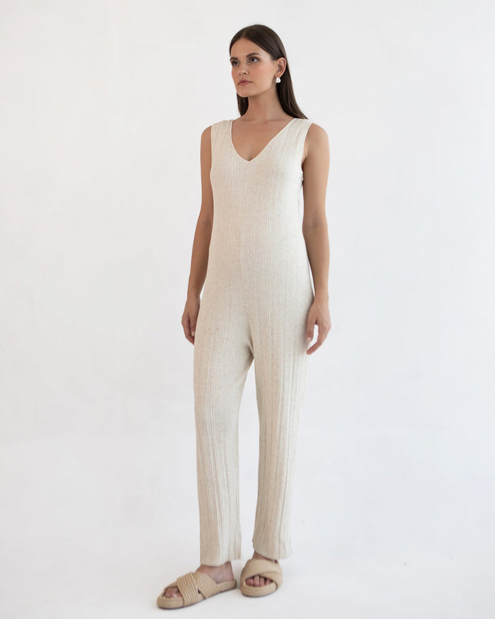 Ale | Linen Knit Feeding Jumpsuit