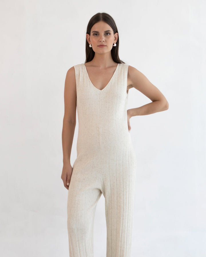 Ale | Linen Knit Feeding Jumpsuit